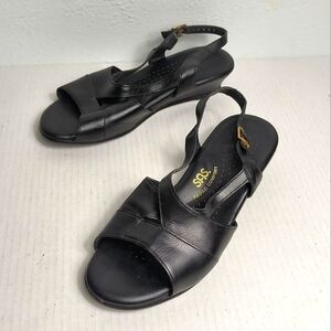 Sas Low Wedges Slingback Open Toe Sandals  Size 8.5WW Black